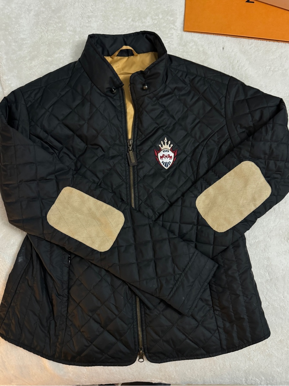 Equine Couture Black Women's Jacket with Tan Elbow Patches